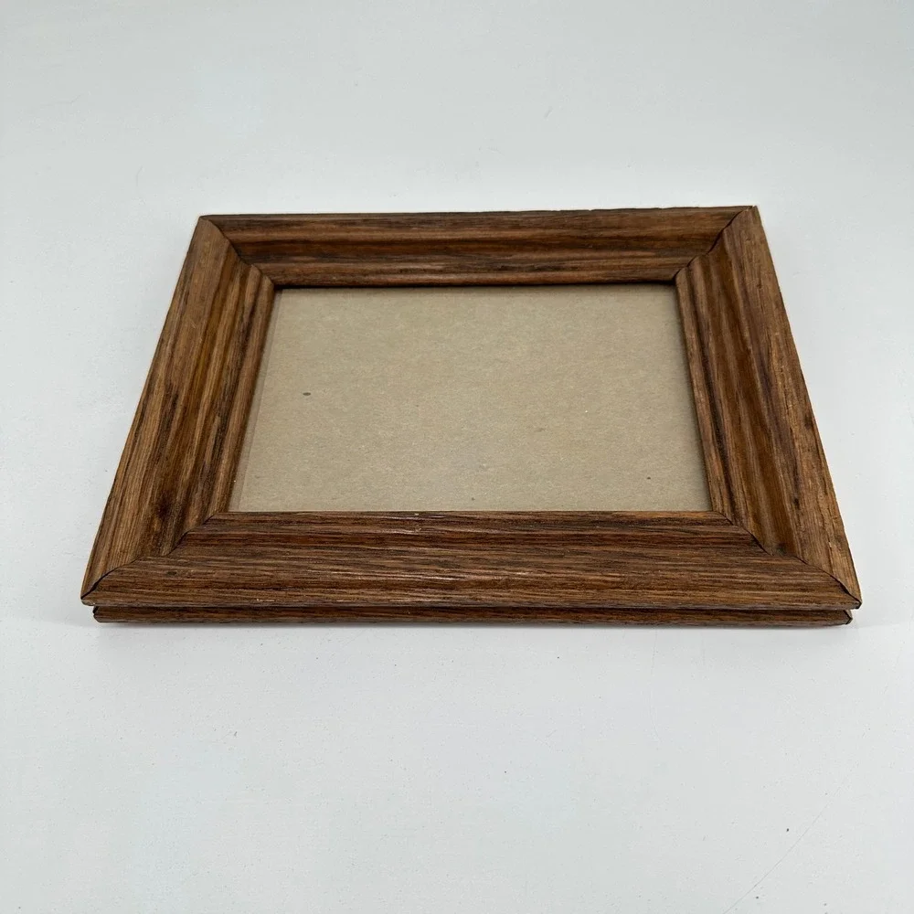 Vintage Solid Wood 4x6 Picture Frame Dark Oak Finish Beveled Edge Glass Front